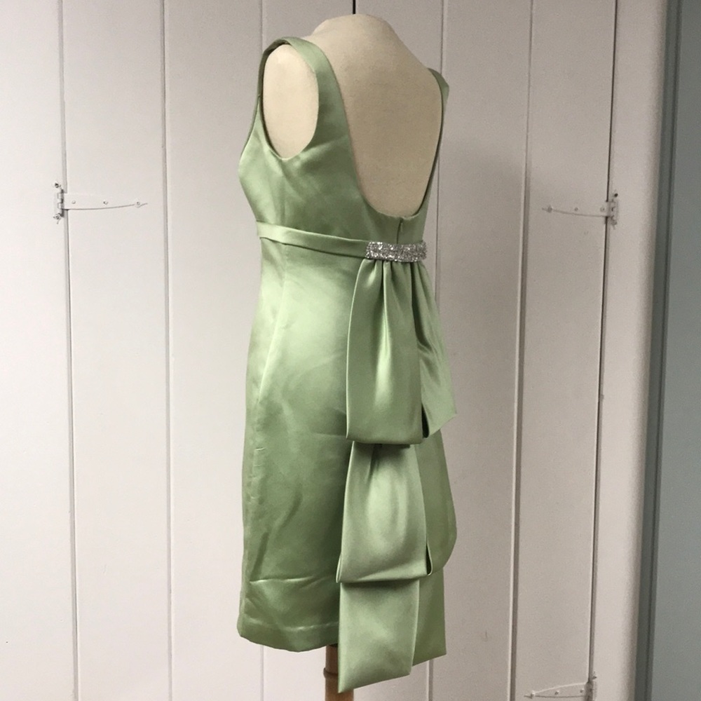 Apple green satin cocktail bridesmaid dress